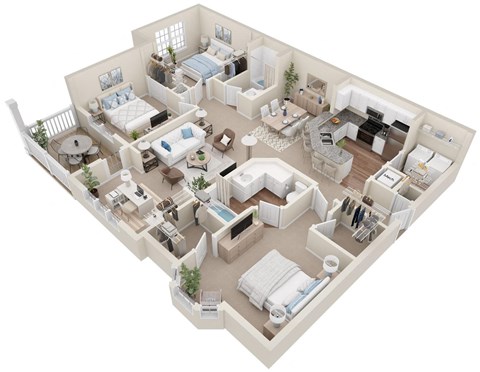 Floor plan for 3 beds, 2 baths, 1486 sqft
